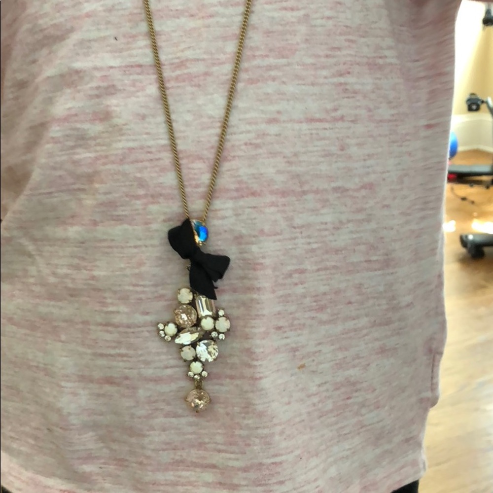 JCrew long necklace with stones and a black bow
